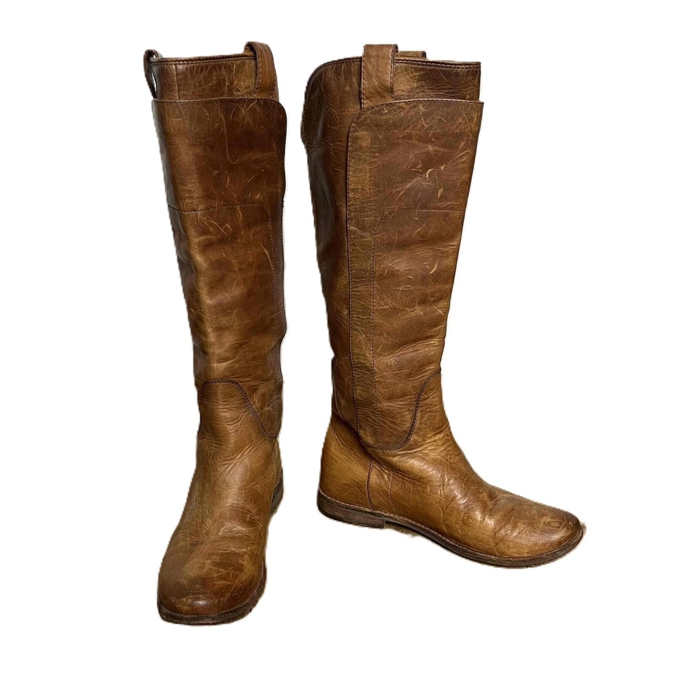 FRYE‎ Paige Tall Riding Boots Brown Leather Knee-High Cowboy Boots Size US 6.5